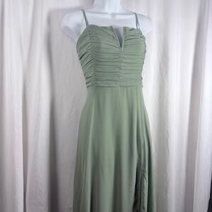 Lulus Sage Green Maxi Dress Women M Ruched Bodice V Neck Spaghetti Strap Formal